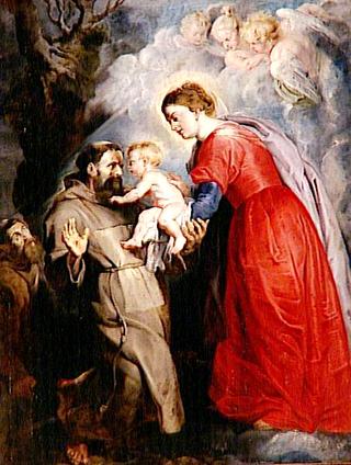 圣方济各从圣母手中接过婴儿耶稣