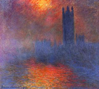 London, Houses of Parliament. The Sun Shining through the Fog