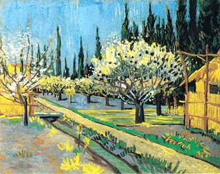 Flowering Orchard, surrounded by Cypresses