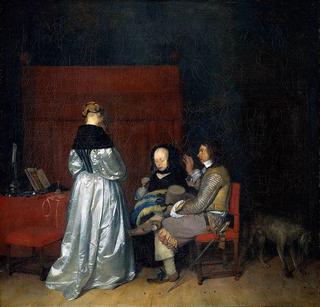 Three Figures Conversing in an Interior