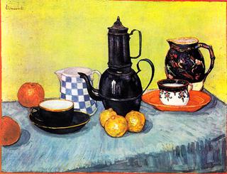 Still Life with Coffeepot, Dishes and Fruit