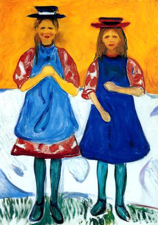 Two Girls with Blue Aprons