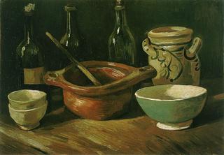 Still Life with Eathenware and Bottles