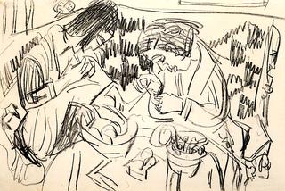 Two Women Sewing at the Table