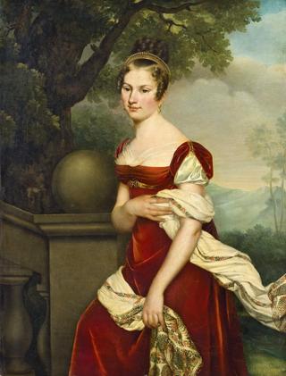 Portrait d'Aglae-Constance Boudard en robe de velours rouge