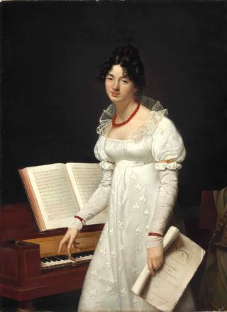 Portrait of a lady at a pianoforte holding a manuscript