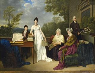 Portrait de la famille de l'artiste posant devant le chateau de Juilly