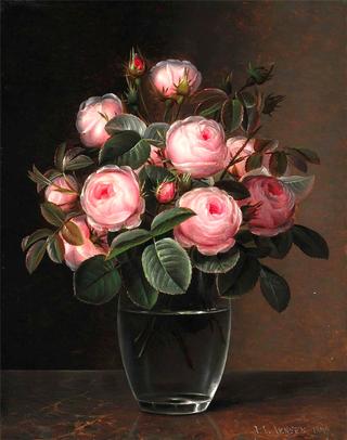 Still life with pink roses in a vase