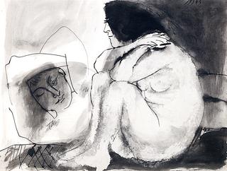 Man Lying Down and Seated Woman