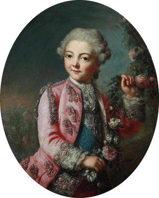 Portrait of a Boy Holding a Garland of Flowers