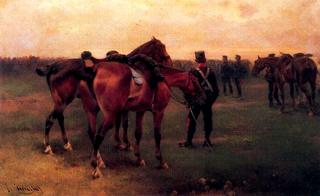 Artillery Captain Holding Horses