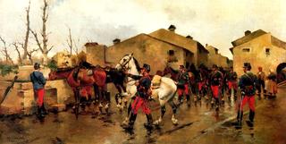 An Artillery Regiment Watering Horses