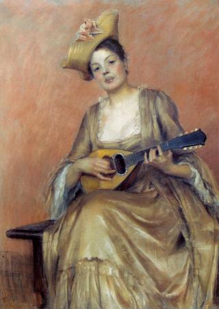 Portrait of a woman with mandolin