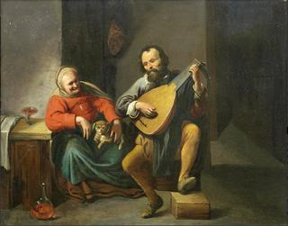 A lute player in an interior