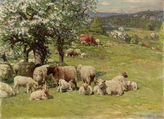 Sheep and Cattle with Apple Tree