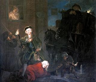A Night Encounter: Lord Boyne and Sir Edward Walpole outside a Tavern