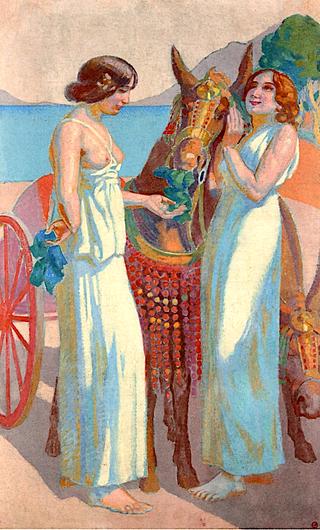 Games of Nausicaa: Two Women near a Harnessed Mule