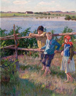 Children by a Lake