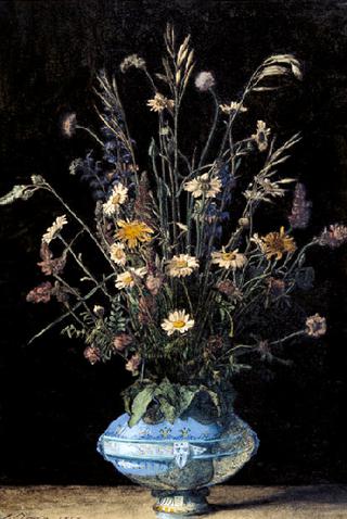 Still Life with Wildflowers in a Blue and White Faience Vase