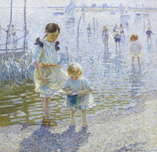 Children playing by the Shore