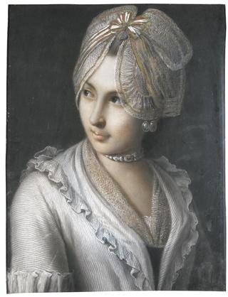 Portrait of a young lady with a lace cap and jewelled choker