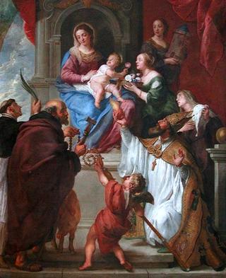 圣母子与圣徒多米尼克，安东尼，奥古斯丁，莫妮卡，多萝西娅和芭芭拉