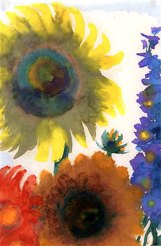 Sunflowers and Delphinium
