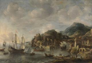 Dutch Ships in a Harbor
