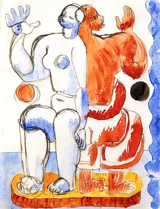 Two Wrestlers and Red Disk (study)