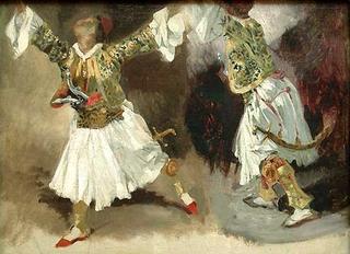 Deux guerriers grecs dansant (study: Two Military Greeks Dancing)