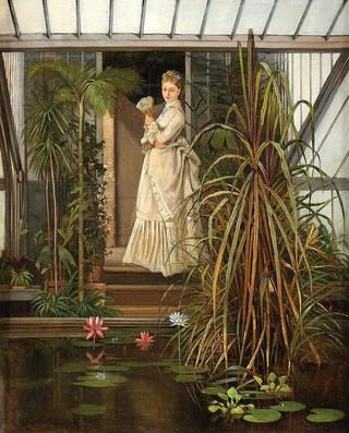 Elegant Lady in a Greenhouse