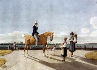 骑马的绅士和慕尼黑附近以撒河岸上的乡下姑娘