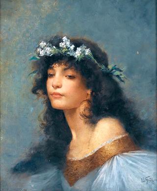 Young woman with wreath of flowers in hair