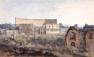 从帕拉廷俯瞰罗马竞技场和君士坦丁拱门