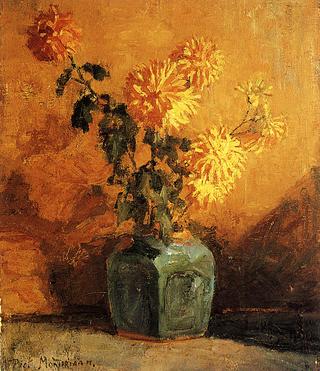 Yellow Chrysanthemums in a Ginger Pot