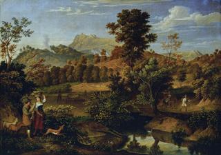 Italian Landscape with Plowing Countryman (The Serpentara at Olevano, Landscape at Paliano)