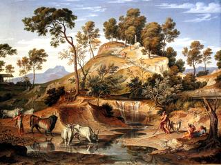 Serpentara Landscape with Herdsmen and cows at a Spring