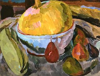 Still Life with Gourd and a Blue Bowl