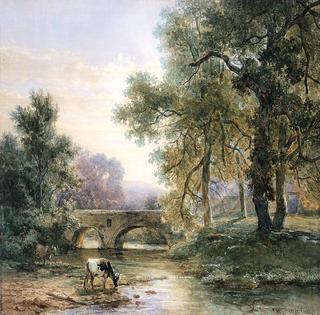 Wooded Landscape with Stone Bridge over a River