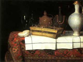 basket of glasses,  jug and nautilus