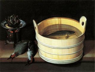 Woodpecker and bucket