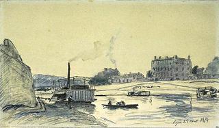 里昂的罗纳河，蒸汽船在那里循环