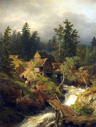 Mountain Landscape with Torrent and Water-mill