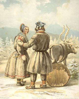 Sami people in winter garments in Karasjok, Norway