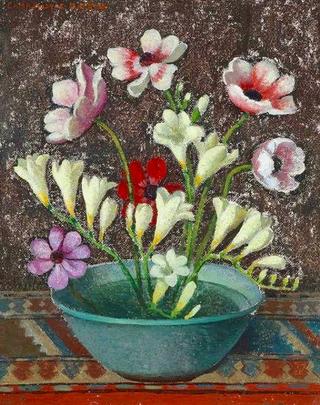 Anemonies and Freesia with Oriental Rug