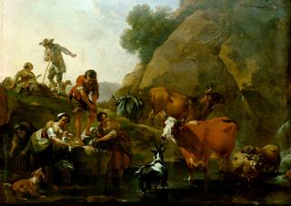 Herd of Cattle with Women Washing