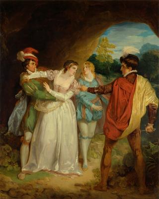 Valentine rescuing Silvia from Proteus, from Shakespeare's "Two Gentlemen of Verona"