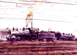 Train Yard with Locomotives