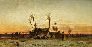 An Arab camp at sunset