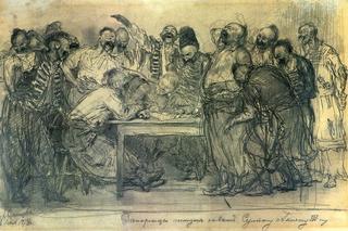 The Reply of the Zaporozhian Cossacks to Turkish Sultan Mahmoud IV (sketch)